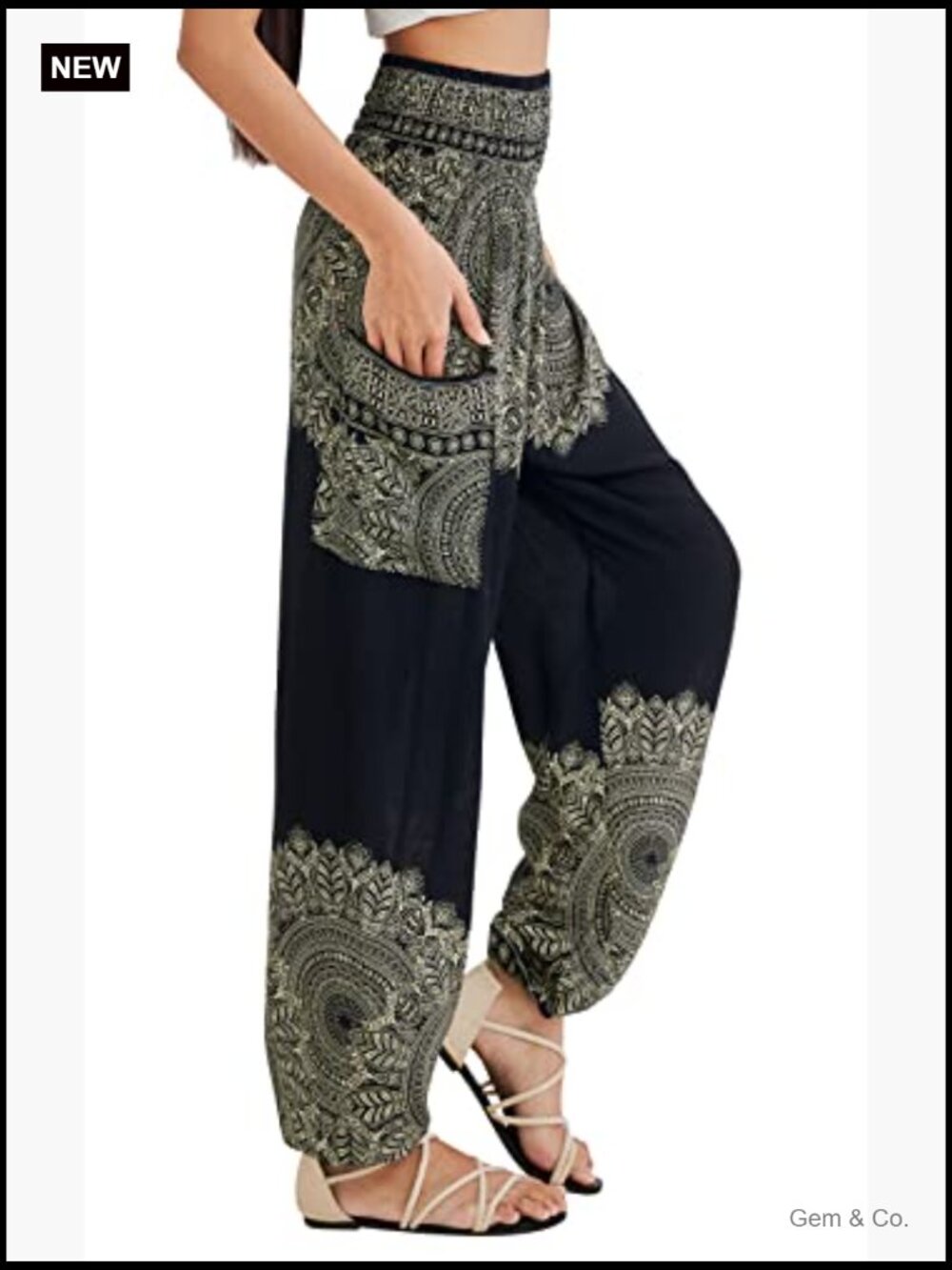 Boho Harem Pants - Flowy Yoga Pants with Side Pocket - Loose Fit - Picture 2 of 7